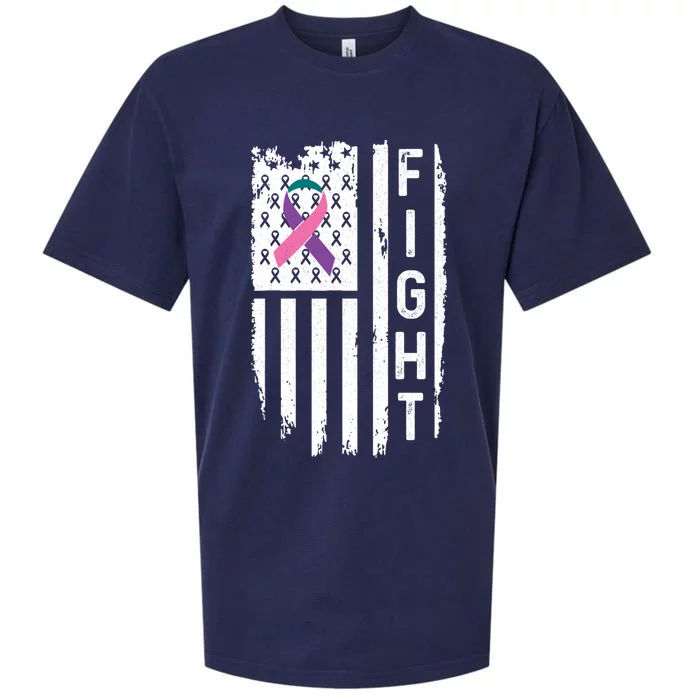 Thyroid Cancer American Flag Awareness Gift Sueded Cloud Jersey T-Shirt