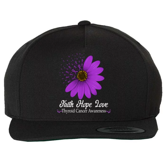 Thyroid Cancer Awareness Faith Hope Love Purple Ribbon Gift Wool Snapback Cap