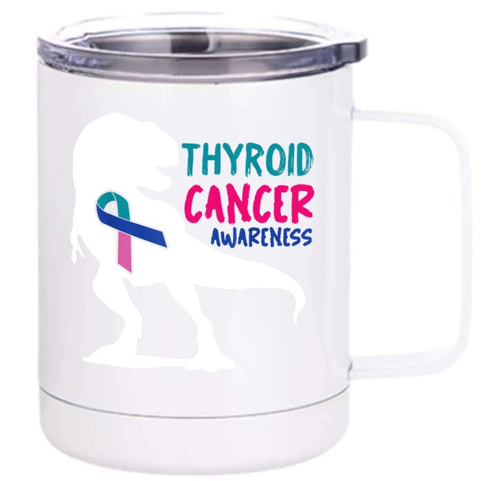 Thyroid Cancer Awareness Cool Tgiftrex Warrior Survivor Fighter Cool Gift Front & Back 12oz Stainless Steel Tumbler Cup