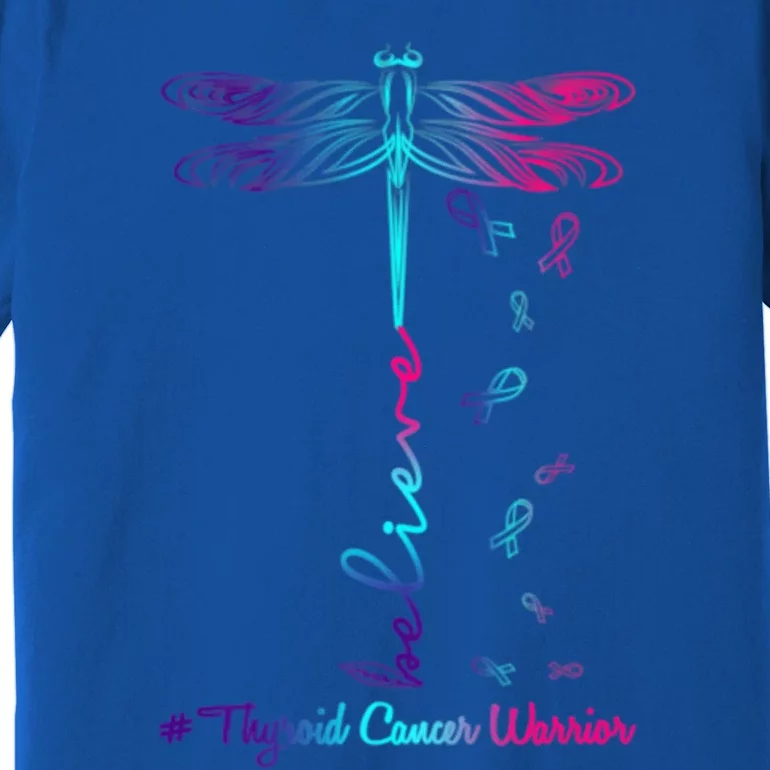 Thyroid Cancer Awareness Warrior Dragonfly Believe Hope Gift Premium T-Shirt