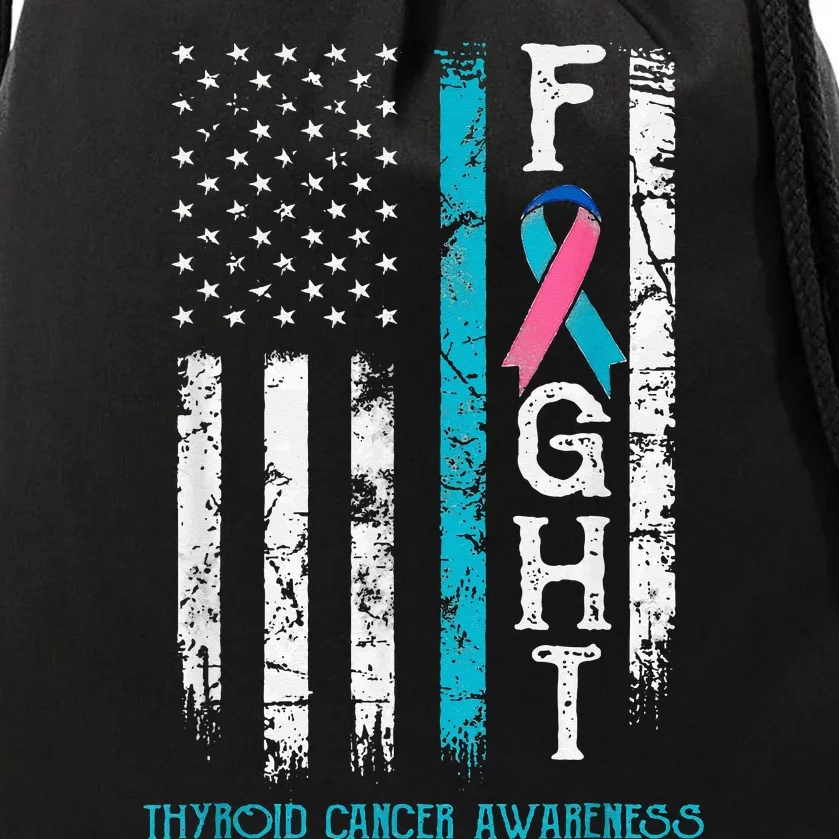 Thyroid Cancer Awareness Blue Pink Teal Ribbon Fight Flag Drawstring Bag