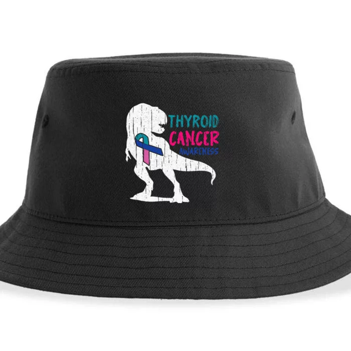 Thyroid Cancer Awareness Cool TRex Warrior Survivor Fighter Sustainable Bucket Hat