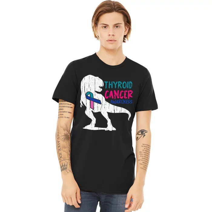 Thyroid Cancer Awareness Cool TRex Warrior Survivor Fighter Premium T-Shirt