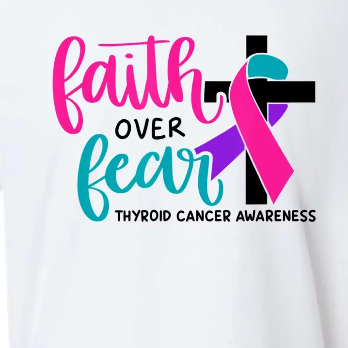 Thyroid Cancer Awareness Ribbon Faith Over Fear Christian Sueded Cloud Jersey T-Shirt