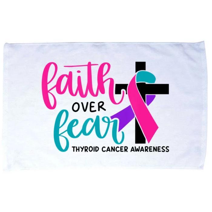 Thyroid Cancer Awareness Ribbon Faith Over Fear Christian Microfiber Hand Towel