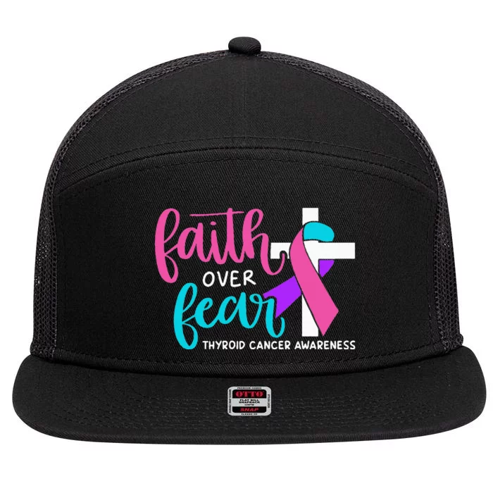 Thyroid Cancer Awareness Religious Christian Faith Over Fear 7 Panel Mesh Trucker Snapback Hat