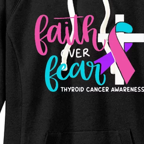 Thyroid Cancer Awareness Religious Christian Faith Over Fear Women's Fleece Hoodie