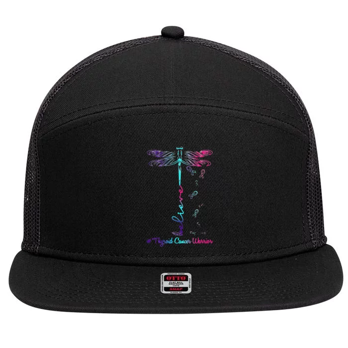 Thyroid Cancer Awareness Warrior Dragonfly Believe Hope 7 Panel Mesh Trucker Snapback Hat