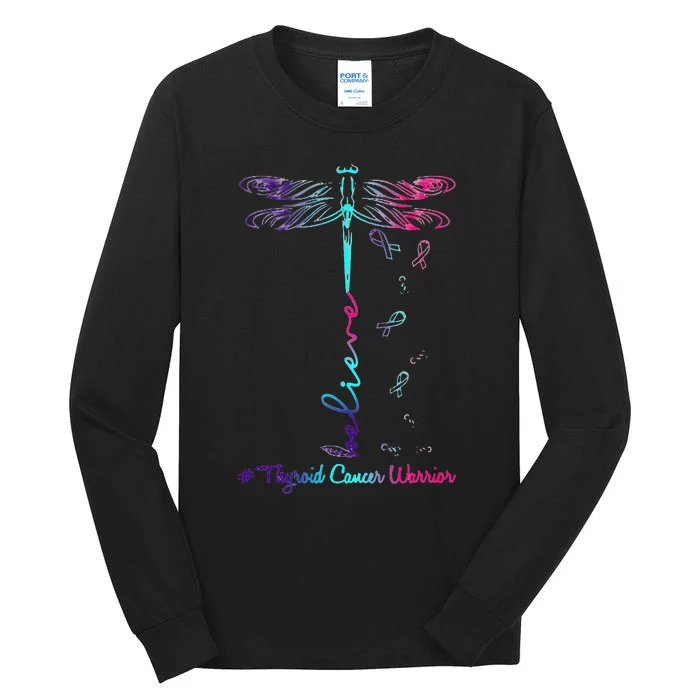 Thyroid Cancer Awareness Warrior Dragonfly Believe Hope Tall Long Sleeve T-Shirt