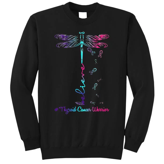 Thyroid Cancer Awareness Warrior Dragonfly Believe Hope Tall Sweatshirt