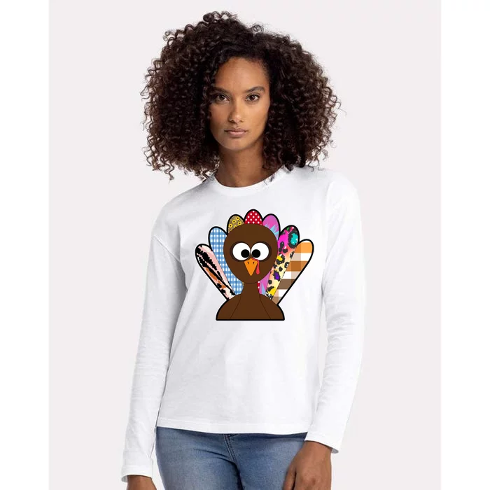 Turkey Colorful Abstract Thanksgiving Womens Cotton Relaxed Long Sleeve T-Shirt