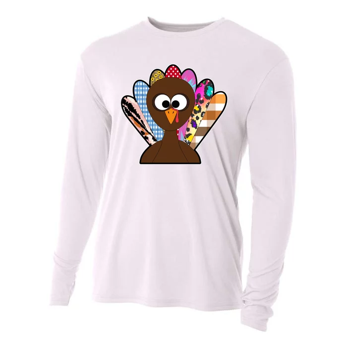 Turkey Colorful Abstract Thanksgiving Cooling Performance Long Sleeve Crew