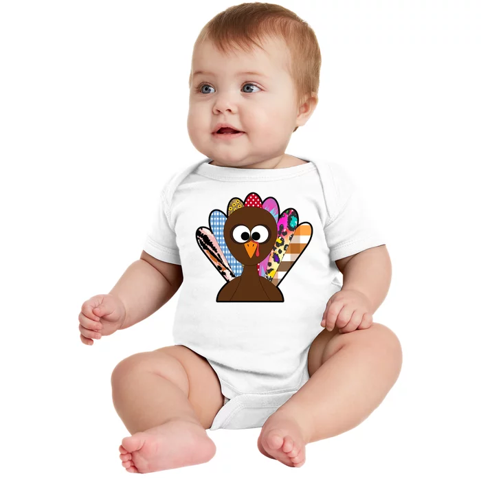 Turkey Colorful Abstract Thanksgiving Baby Bodysuit