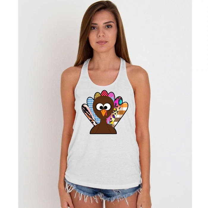 Turkey Colorful Abstract Thanksgiving Women's Knotted Racerback Tank