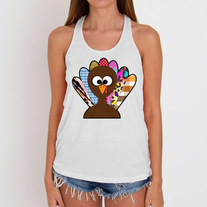 Turkey Colorful Abstract Thanksgiving Women's Knotted Racerback Tank