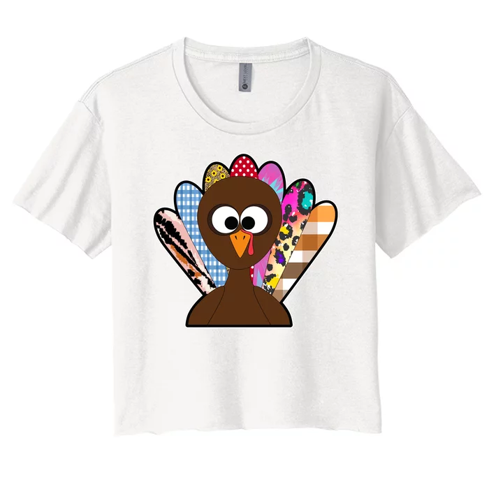 Turkey Colorful Abstract Thanksgiving Women's Crop Top Tee