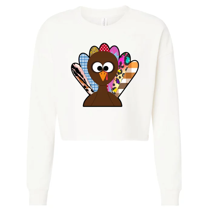 Turkey Colorful Abstract Thanksgiving Cropped Pullover Crew