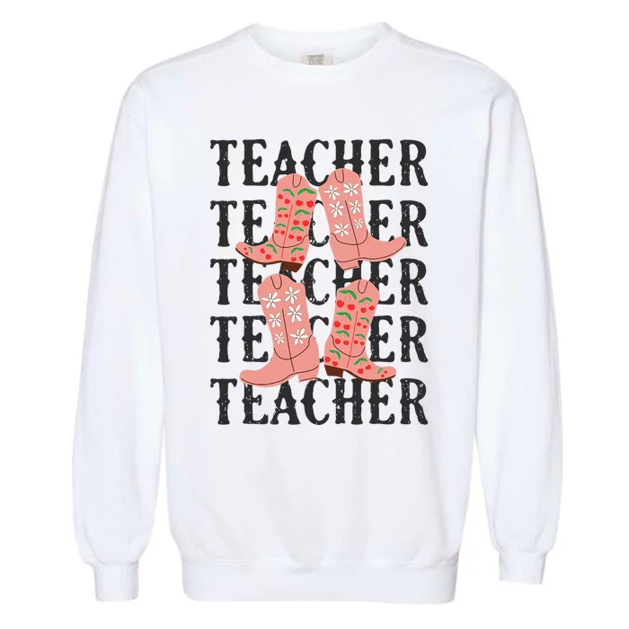 Teacher Cute Boho Cowgirl Boots Wild West Cowboy Rodeo Garment-Dyed Sweatshirt