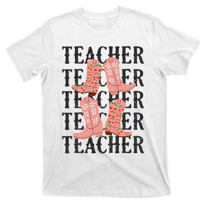 Teacher Cute Boho Cowgirl Boots Wild West Cowboy Rodeo T-Shirt