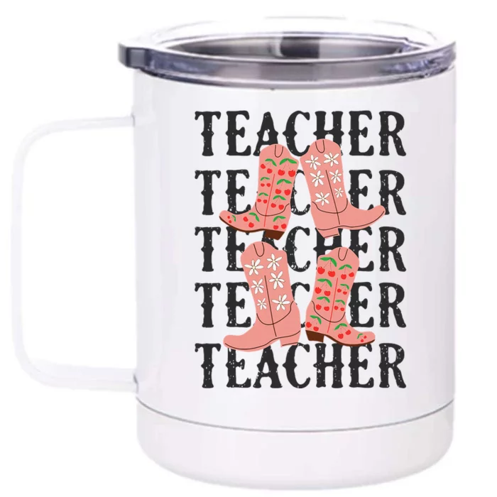 Teacher Cute Boho Cowgirl Boots Wild West Cowboy Rodeo Front & Back 12oz Stainless Steel Tumbler Cup