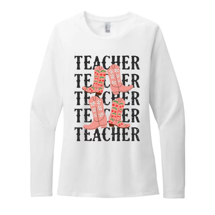 Teacher Cute Boho Cowgirl Boots Wild West Cowboy Rodeo Womens CVC Long Sleeve Shirt