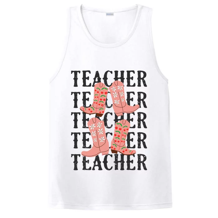 Teacher Cute Boho Cowgirl Boots Wild West Cowboy Rodeo Performance Tank