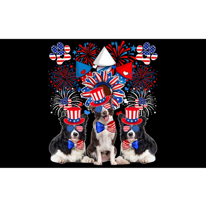 Three Cute Border Collies Sunglasses American Flag 4th July Bumper Sticker