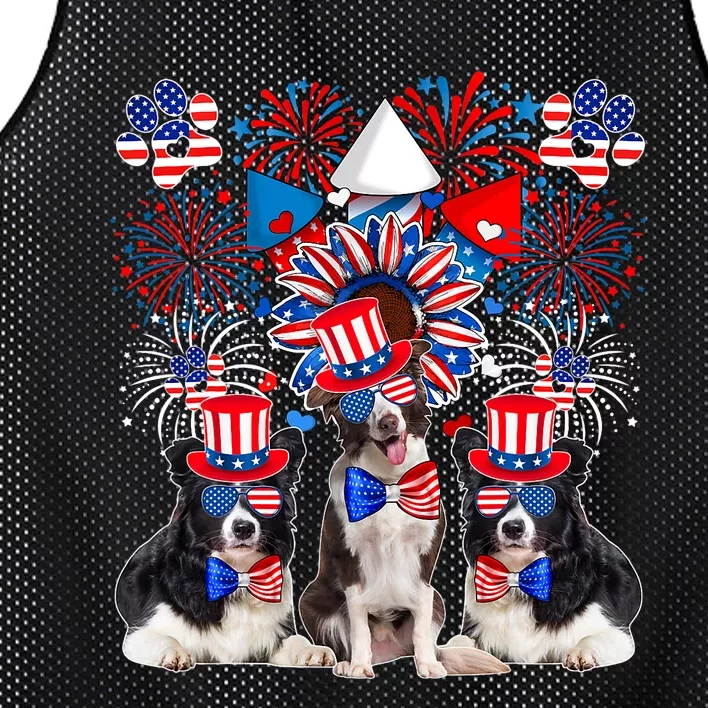 Three Cute Border Collies Sunglasses American Flag 4th July Mesh Reversible Basketball Jersey Tank