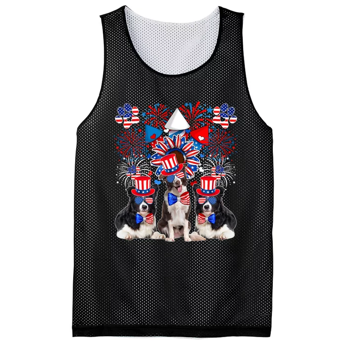 Three Cute Border Collies Sunglasses American Flag 4th July Mesh Reversible Basketball Jersey Tank