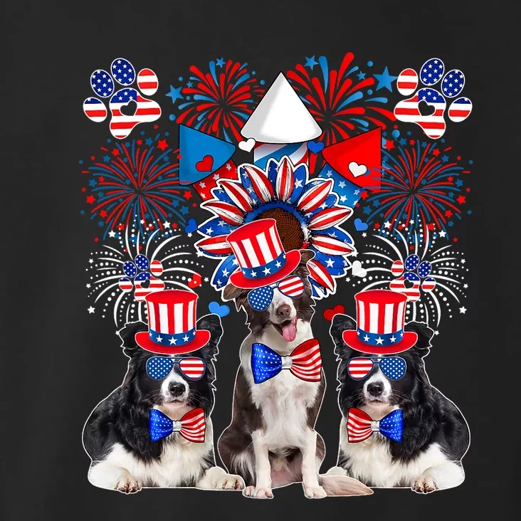 Three Cute Border Collies Sunglasses American Flag 4th July Toddler Hoodie