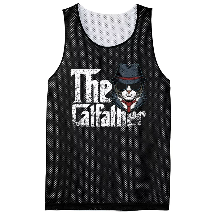 The Catfather Best Birthday Cat Dad Fathersday Funny Gift Mesh Reversible Basketball Jersey Tank