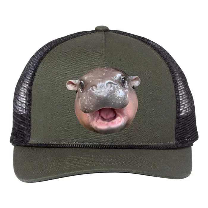 The Cute Baby Hippo Face Moo Deng Bouncy Pig Gift Retro Rope Trucker Hat Cap