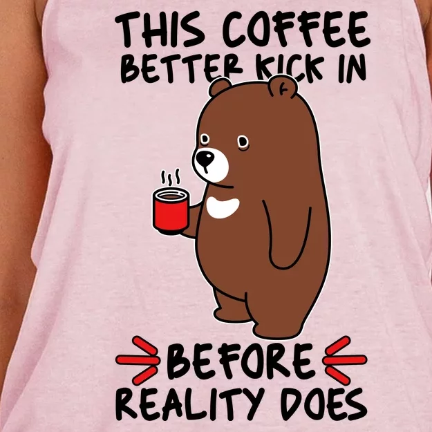 This Coffee Better Kick In Before Reality Does Stressed Coffee Bear Women's Knotted Racerback Tank