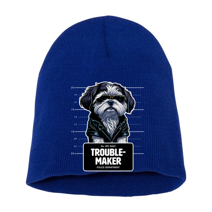 Troublemaker Cute Black Shih Tzu Puppy For Christmas Gift Short Acrylic Beanie