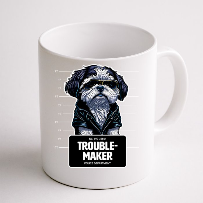 Troublemaker Cute Black Shih Tzu Puppy For Christmas Gift Front & Back Coffee Mug