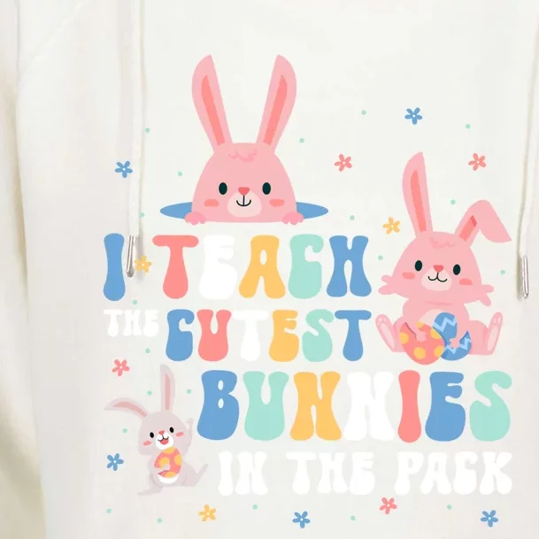 Teach Cutest Bunnies Easter Preschool Kindergarten Teacher Gift Womens Funnel Neck Pullover Hood