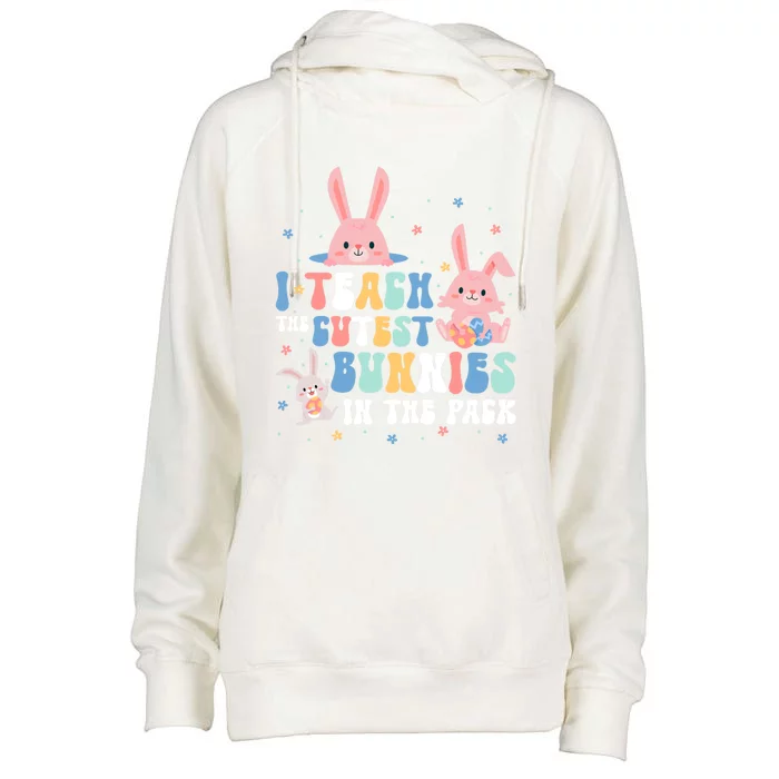 Teach Cutest Bunnies Easter Preschool Kindergarten Teacher Gift Womens Funnel Neck Pullover Hood