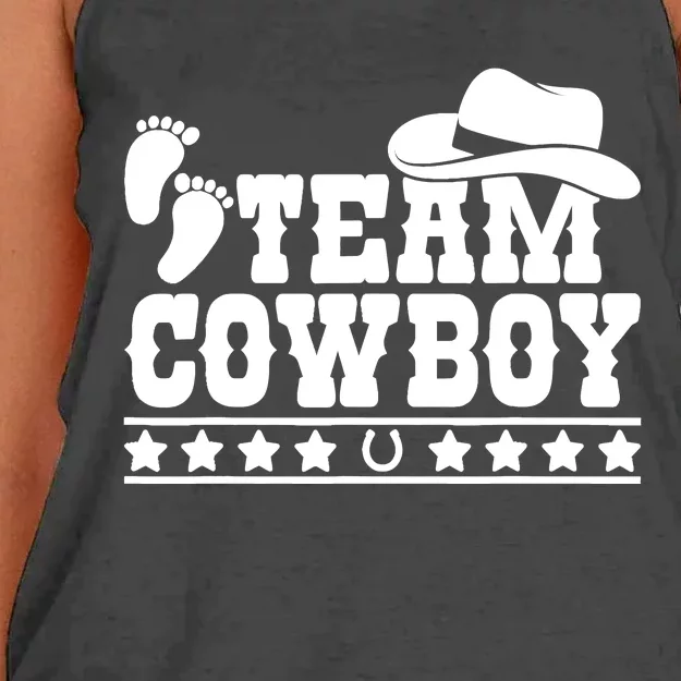 Team Cowboy Baby Gender Reveal Outfit Team Boy Gender Reveal Women's Knotted Racerback Tank