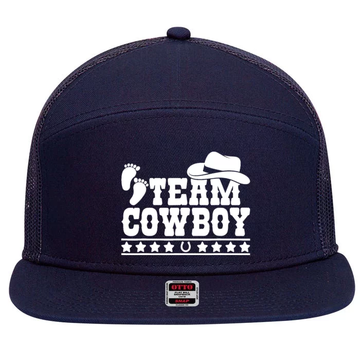 Team Cowboy Baby Gender Reveal Outfit Team Boy Gender Reveal 7 Panel Mesh Trucker Snapback Hat