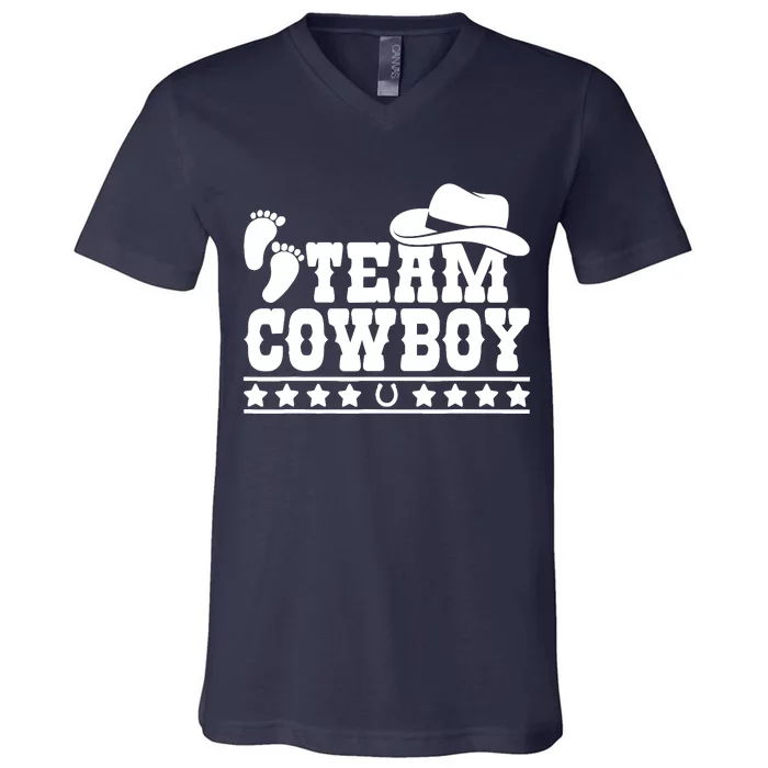 Team Cowboy Baby Gender Reveal Outfit Team Boy Gender Reveal V-Neck T-Shirt