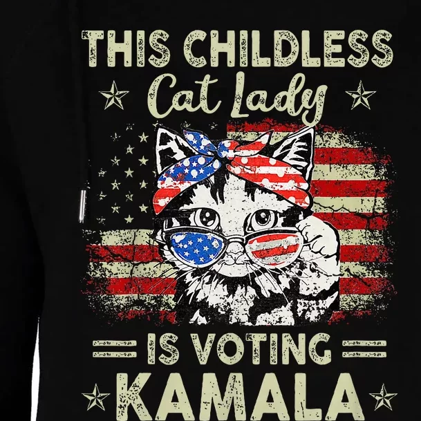 This Childless Cat Lady Is Voting Kamala Harris 2024 Womens Funnel Neck Pullover Hood