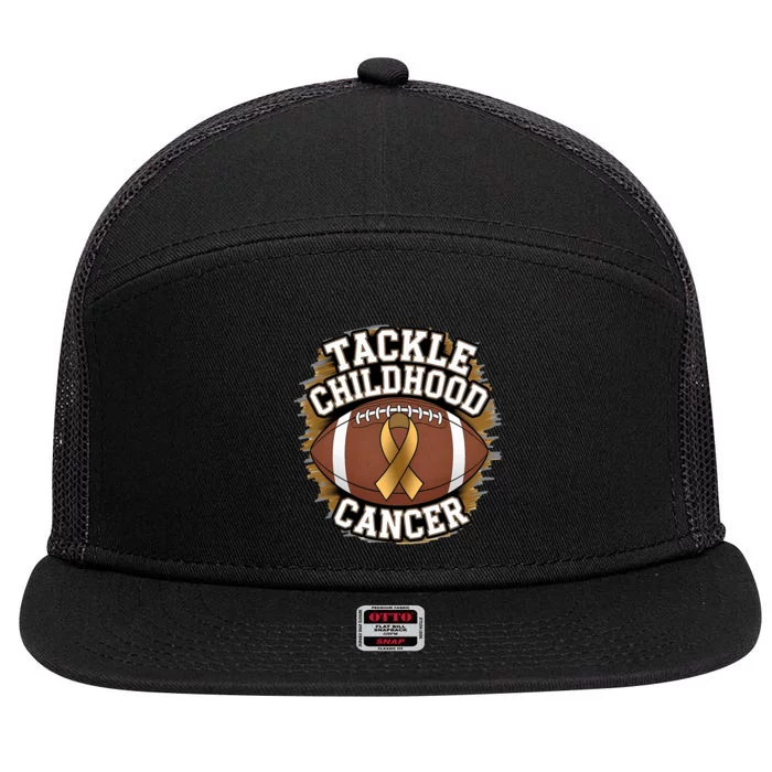 Tackle Childhood Cancer Gold Ribbon Childs Cancer Awareness 7 Panel Mesh Trucker Snapback Hat