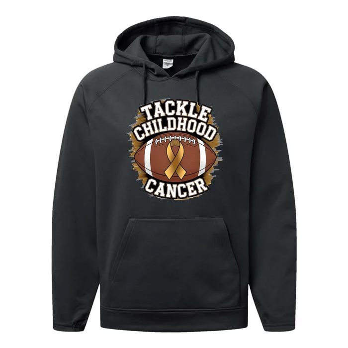 Tackle Childhood Cancer Gold Ribbon Childs Cancer Awareness Performance Fleece Hoodie