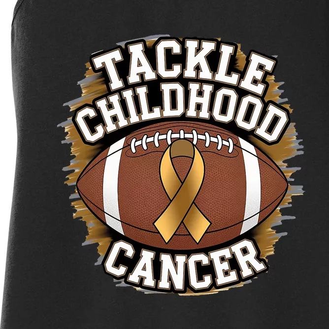 Tackle Childhood Cancer Gold Ribbon Childs Cancer Awareness Women's Racerback Tank