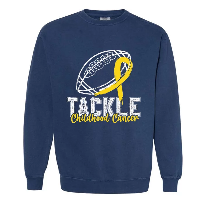 Tackle Childhood Cancer Football Childhood Cancer Awareness Garment-Dyed Sweatshirt