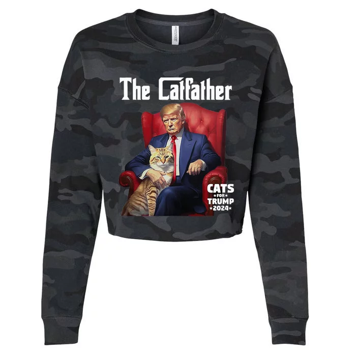 The Catfather Cat For Trump 2024 Cropped Pullover Crew