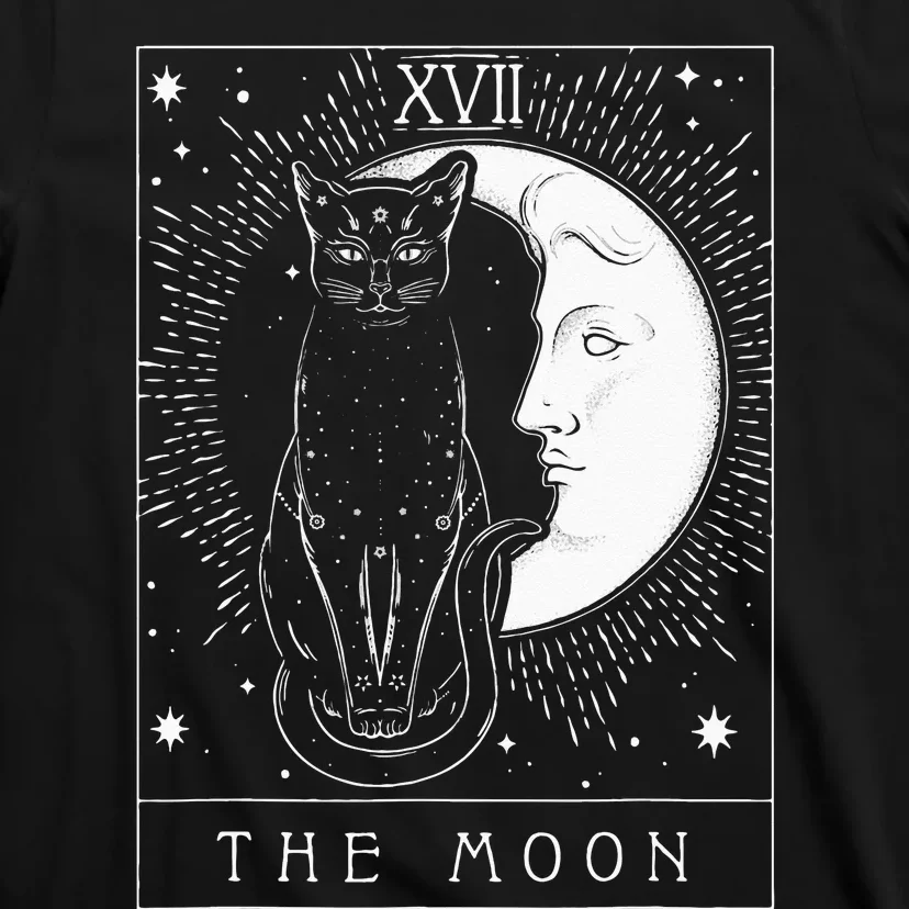 Tarot Card Crescent Moon And Cat Graphic T-Shirt