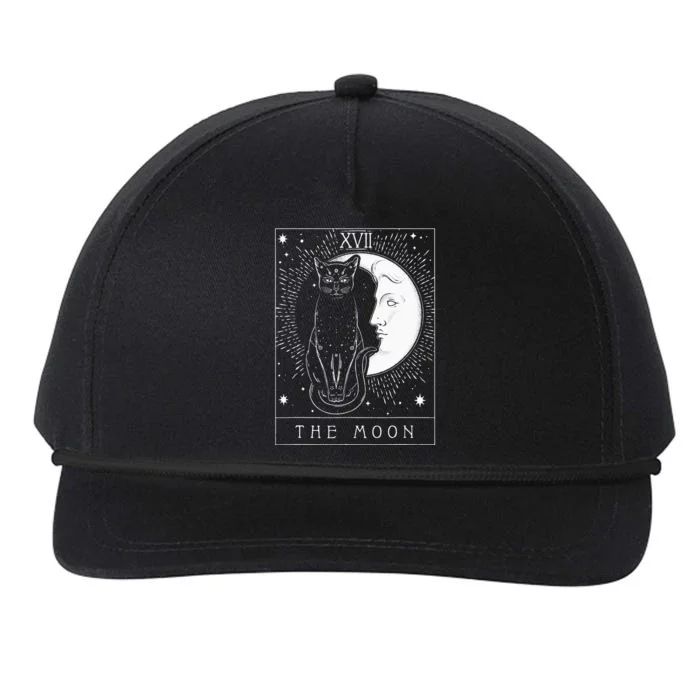 Tarot Card Crescent Moon And Cat Graphic Snapback Five-Panel Rope Hat