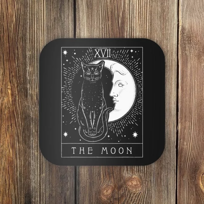 Tarot Card Crescent Moon And Cat Graphic Coaster