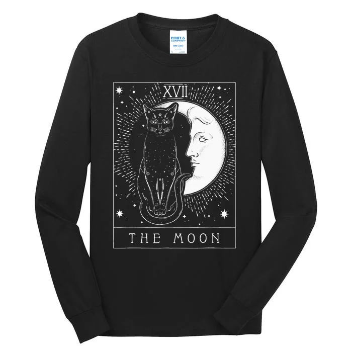 Tarot Card Crescent Moon And Cat Graphic Tall Long Sleeve T-Shirt